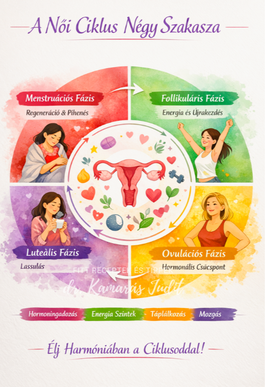A menstruációs ciklus 4 fázisa – hogyan támogassuk a testünket étrenddel és mozgással a ciklus folyamán?